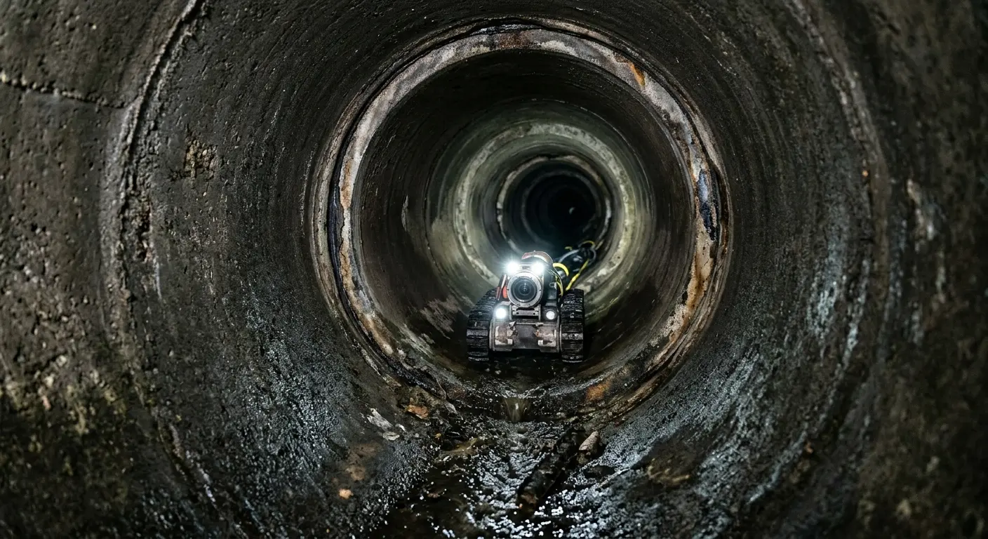 Robotic sewer camera inspecting pipe interior for Sewer Line Cleaning in Eagle Point